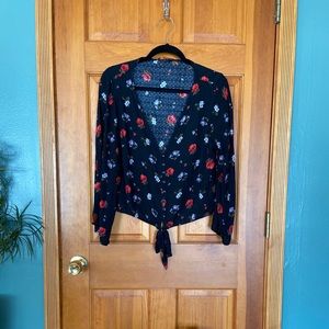 Black cropped flower print top